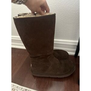 Women's UGG Tall Suede Australia Zip Up Brown Boots Fleece Size 9